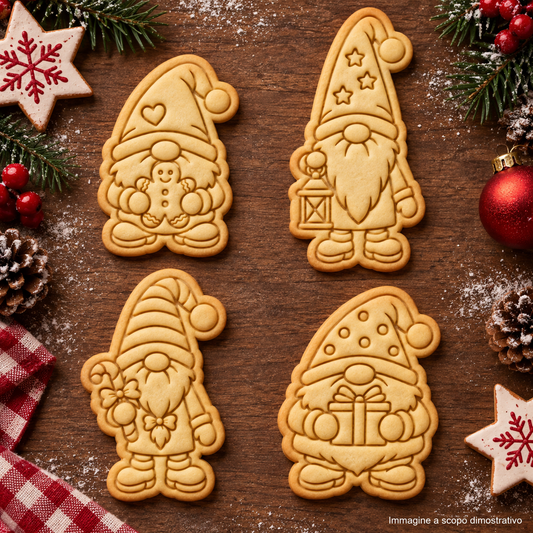 Set 4 Tagliabiscotti Gnomi di Natale – Stampi Natalizi con Dettagli