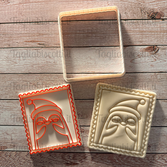 Tagliabiscotti Natalizi - Francobolli – 6 Soggetti in Cornice (Volpe, Pupazzo di Neve, Renna, Babbo Natale, Orso, Pinguino)