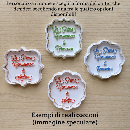 Prima Comunione con nome personalizzato - Cookies Cutter - Stampo per biscotti o decorazioni in pasta di zucchero.
