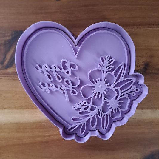 Cookies Cutter Cuore "Oggi Sposi" con contorno floreale - per decorazione biscotti o torte nuziali - Matrimonio - Formina - Stampo per pasta di zucchero