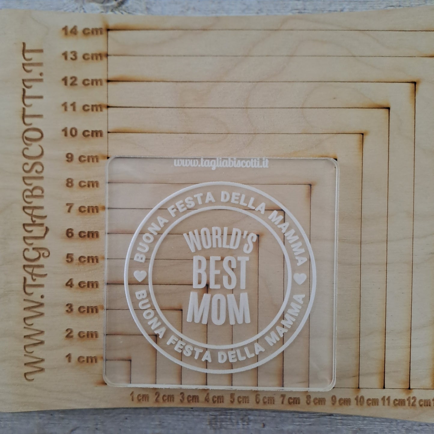 Stampo in acrilico - Buona Festa della Mamma "Wold's Best Mom" - Cookies Cutter - Formina per biscotti o decorazioni torte