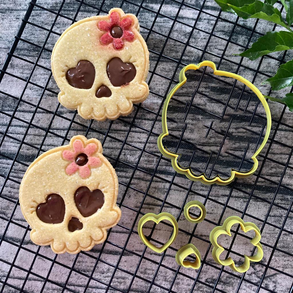 Teschio Femminile con Fiore - Halloween - Cookies cutter - Formina - Stampo per pasta di zucchero