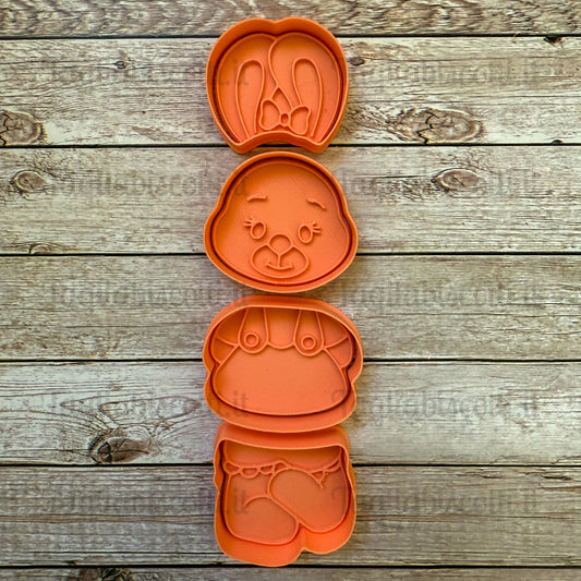 Coniglietti Scomponibili mod. 7 - Pasqua - cookies cutter - Tagliabiscotti - 14cm