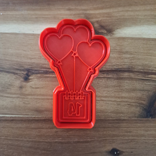 Tagliabiscotti San Valentino - Palloncini a cuore con calendario con numero 14