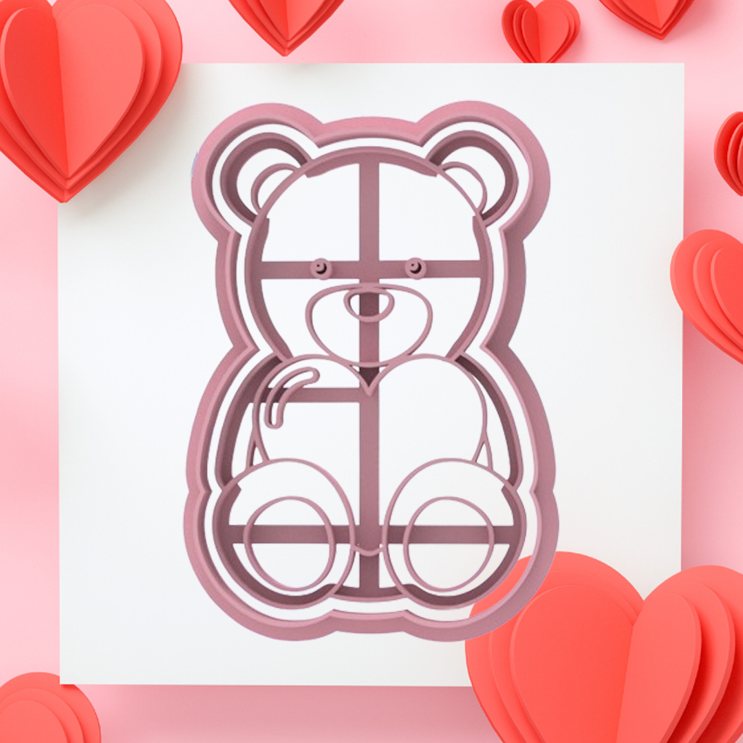 Tagliabiscotti Orso con cuore 9cm - Amore Love - Cookie cutter - Stampo per biscotti o decorazioni in pasta di zucchero