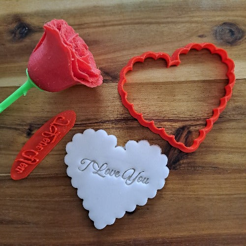 I Love You - San Valentino - timbro - scritta - stampo per biscotti o decorazioni in pasta di zucchero da 6 a 20cm