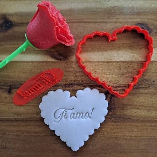 Ti Amo! - San Valentino - timbro - scritta - stampo per biscotti o decorazioni in pasta di zucchero da 6 a 20cm