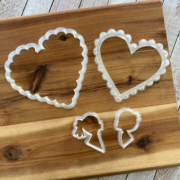 Set cuore ondulato con siluette di innamorati tagliabiscotti cookie cutter San Valentino