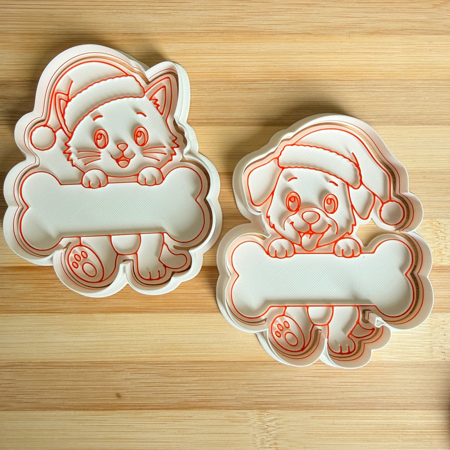 Cane e Gatto di Natale con Targhetta Osso – Tagliabiscotti Natalizi per Biscotti Personalizzati - 10cm