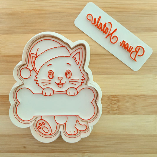 Cane e Gatto di Natale con Targhetta Osso – Tagliabiscotti Natalizi per Biscotti Personalizzati - 10cm