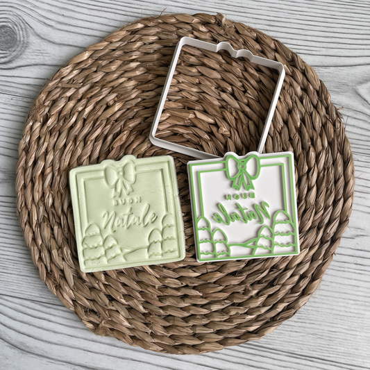 Tagliabiscotti Pacchetto regalo con scritta "Buon Natale" - Cookies Cutter - Formina - Stampo per biscotti o decorazione torte