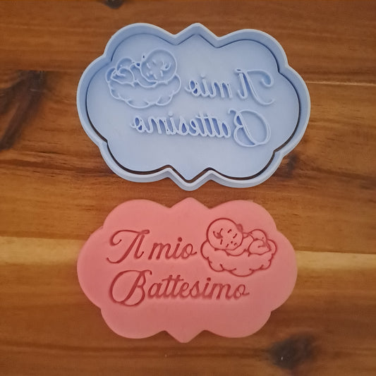 Il Mio Battesimo con bambino - Scritta in Corsivo - Nascita- Sacramenti - Cookies Cutter