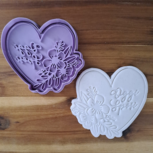 Cookies Cutter Cuore "Oggi Sposi" con contorno floreale - per decorazione biscotti o torte nuziali - Matrimonio - Formina - Stampo per pasta di zucchero