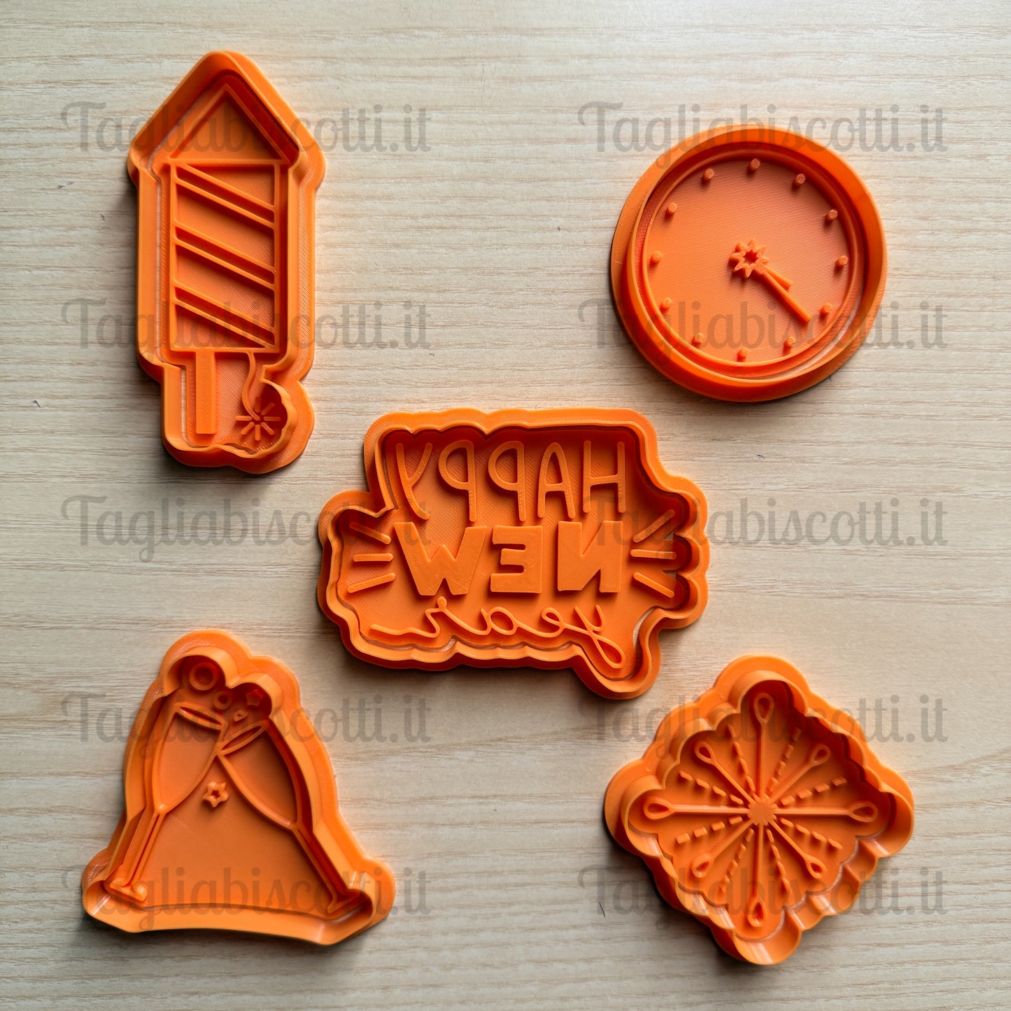 Capodanno set mod.5 - Fuochi d'artificio - 31 - cookie cutter - Stampi - Festa di fine anno - San Silvestro - tagliabiscotti