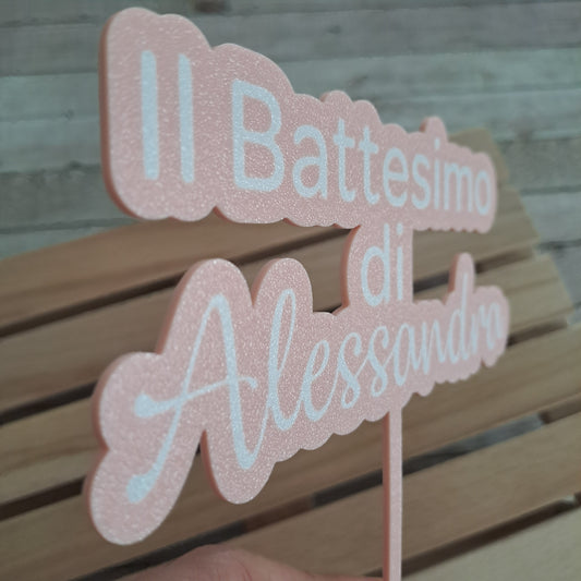 Cake Topper per torta battesimo bambina con nome personalizzato - per decorazione torte - 15cm