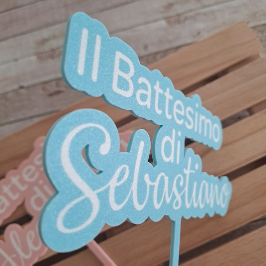 Cake Topper per torta battesimo bambino con nome personalizzato - per decorazione torte - 15cm