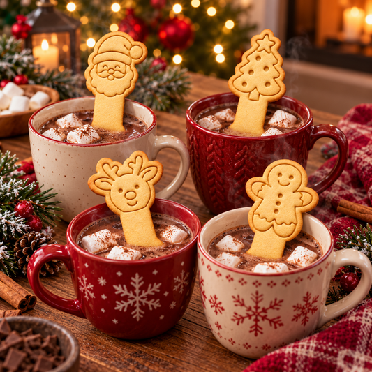 4er-Set Weihnachtsteelöffel-Ausstechformen – Weihnachtsmann, Tanne, Rentier und Lebkuchenhaus – 12/13 cm