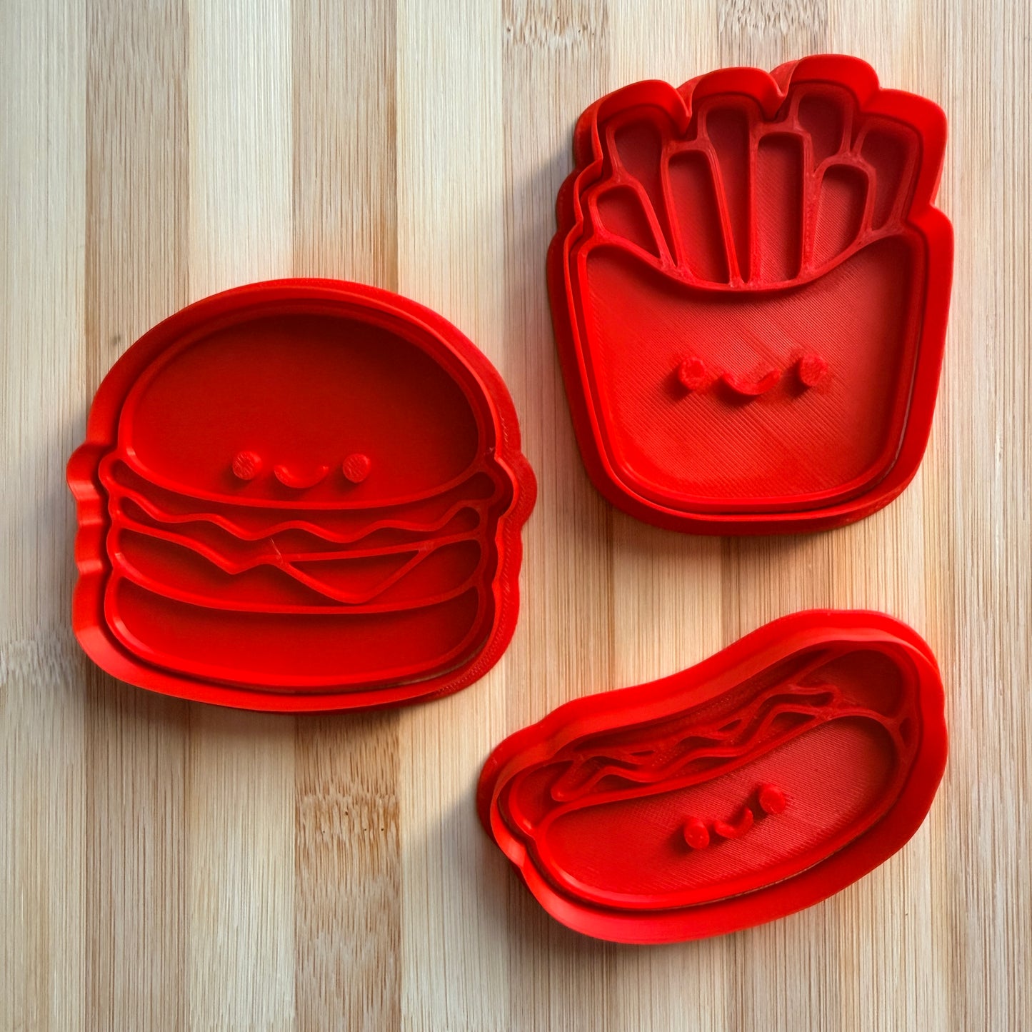 Set Tagliabiscotti Fast Food Kawaii – Hamburger, Patatine e Hot Dog – Stampi Biscotti