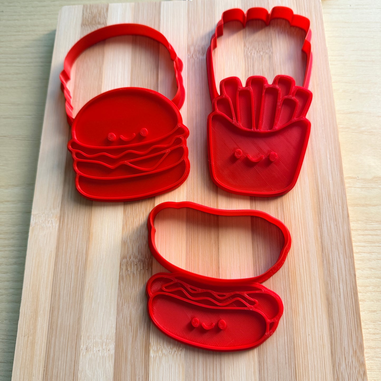Set Tagliabiscotti Fast Food Kawaii – Hamburger, Patatine e Hot Dog – Stampi Biscotti