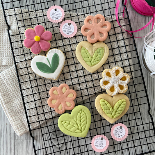 Tagliabiscotti Fiore - margherita e cuore con foglie - set 2 pezzi -  Cookies Cutter - Formina per biscotti