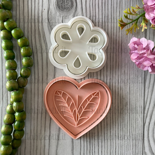Tagliabiscotti Fiore - margherita e cuore con foglie - set 2 pezzi -  Cookies Cutter - Formina per biscotti