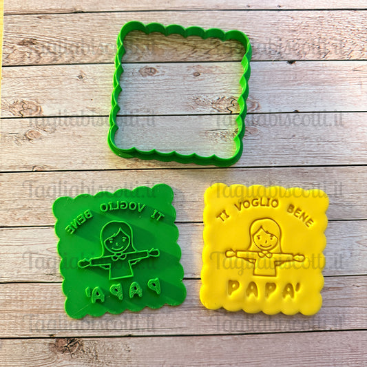 Tagliabiscotti “Ti voglio bene PAPÀ” – con bimbo o bimba- Cookies cutter - Formina / Stampo per biscotti o decorazione dolci da 8 a 12cm