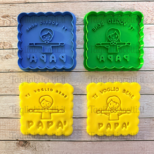Tagliabiscotti “Ti voglio bene PAPÀ” – con bimbo o bimba- Cookies cutter - Formina / Stampo per biscotti o decorazione dolci da 8 a 12cm