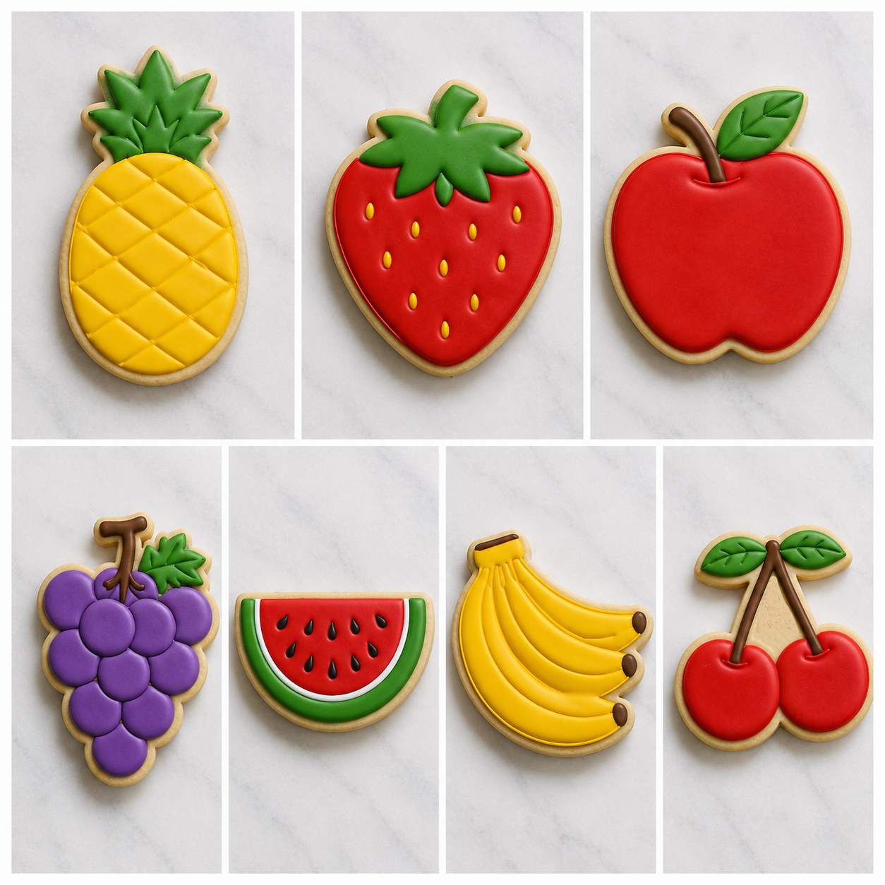 Set 7 Tagliabiscotti Frutta – Mela, Fragola, Ananas, Ciliegie, Banane, Anguria e Uva