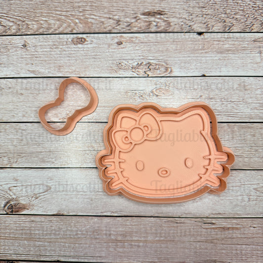 Tagliabiscotti Viso Hello gattina Kitty con cutter fiocco aggiuntivo