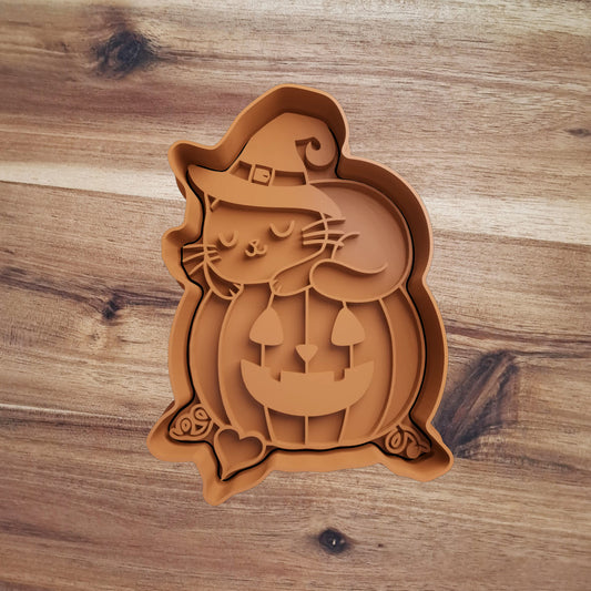 Cat sleeping on the pumpkin - Halloween - Cookie cutter - Mold - Sugar paste mould