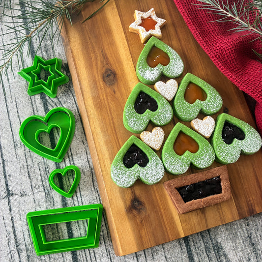 Set Tagliabiscotti Albero di Natale con Cuori e Stella – crostata - Torta Biscotto mod.21