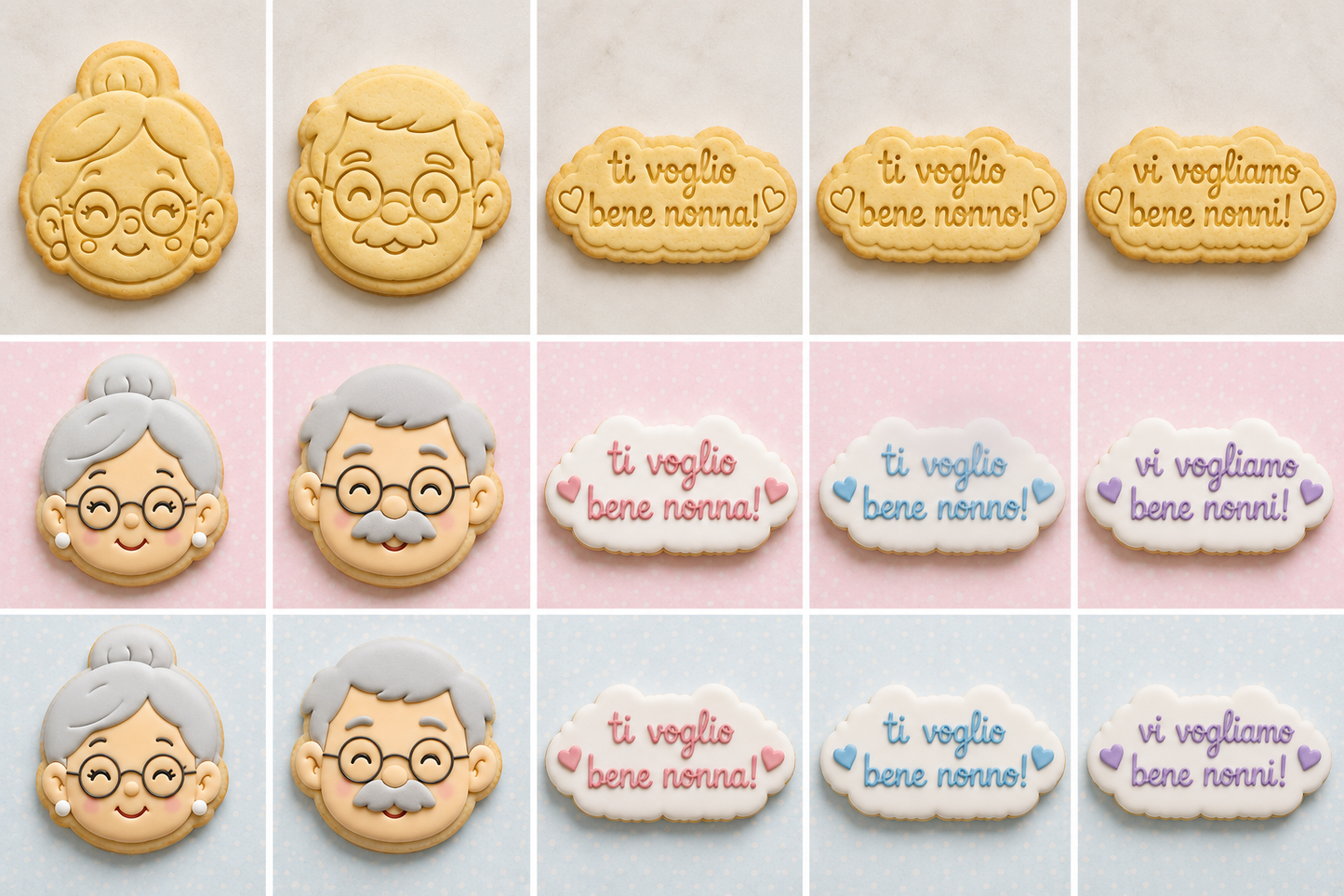 Set Tagliabiscotti Festa dei Nonni – Nonna, Nonno e Dediche “Ti Voglio Bene” - “Vi Vogliamo Bene Nonni”
