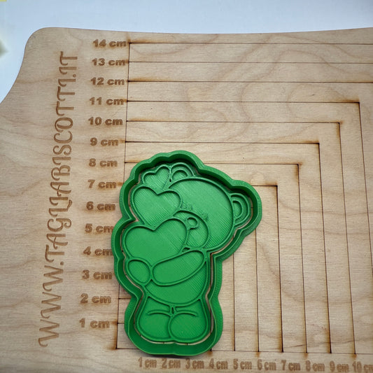 Tagliabiscotti Orso abbraccia cuori - San Valentino - Cookie cutter - Stampo per biscotti o decorazioni in pasta di zucchero