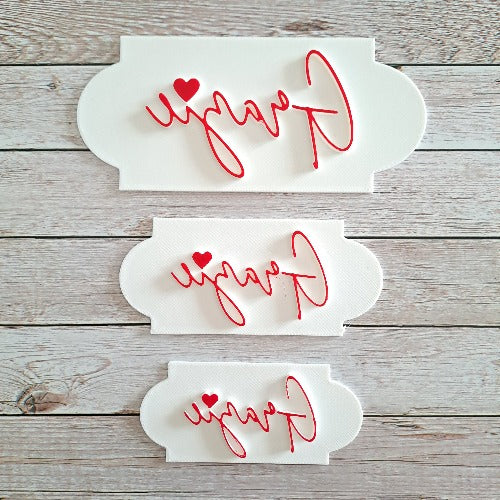 Merci avec Coeur - tampon - écriture - moule pour biscuits ou décors en pâte à sucre de 5 - 6 - 8 cm