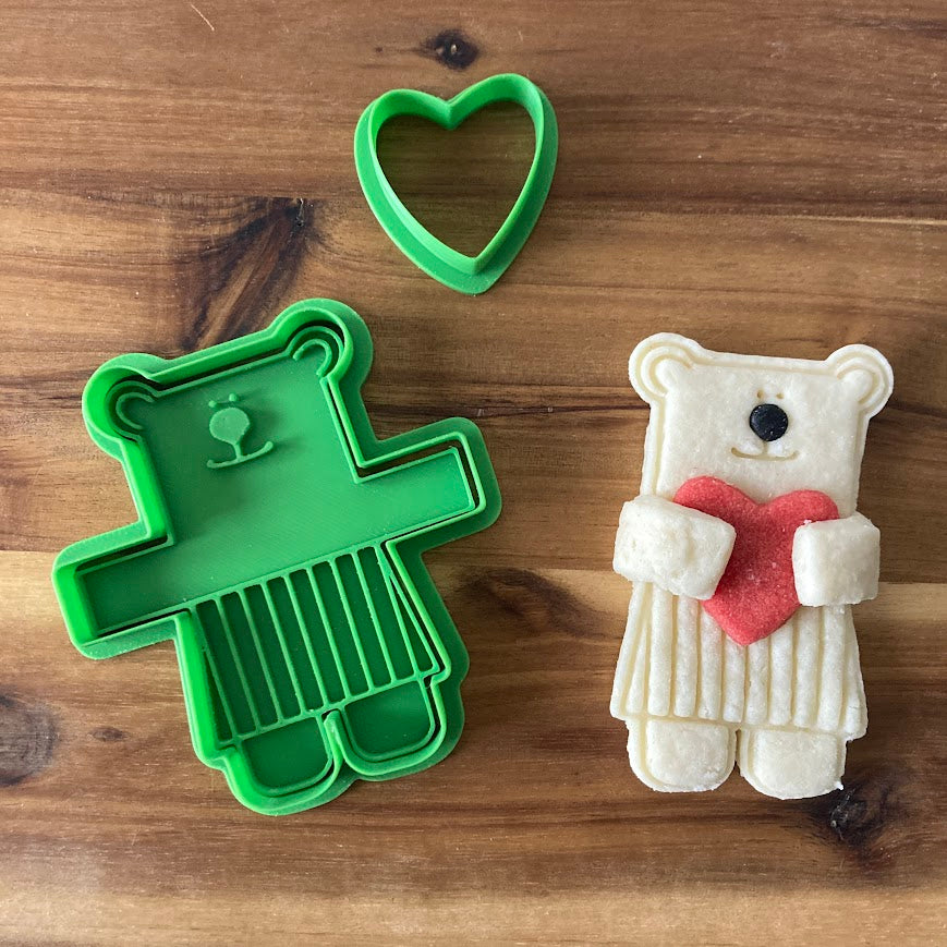 Tagliabiscotti a forma di orsa con cuore - San Valentino - Cookie cutter - Stampo per biscotti o decorazioni in pasta di zucchero