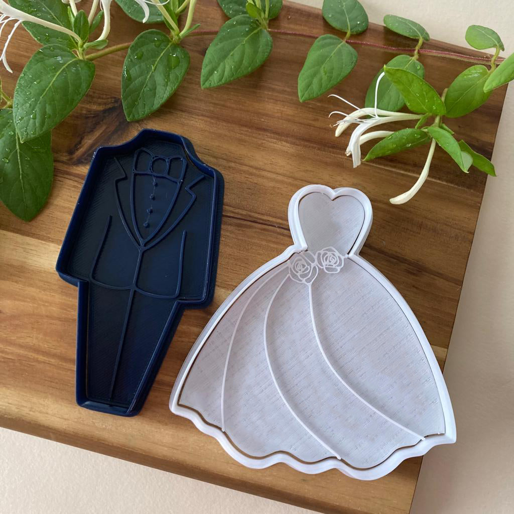 Set Silhouette of Bride and Groom Clothes - Bride - Groom - Wedding - Form - Cookie cutter