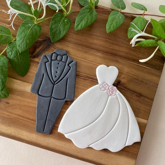 Set Silhouette of Bride and Groom Clothes - Bride - Groom - Wedding - Form - Cookie cutter