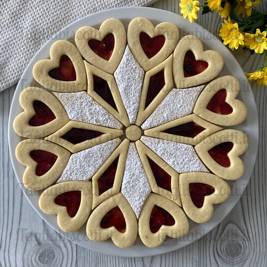 Cookie Cake Mod.7 - Set Tagliabiscotti “Rosone di Cuori” – Crostata 28 cm - Divisa “Facile & Perfetta” – Cookie Cutter per porzioni precise