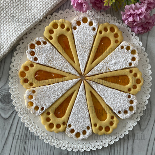 Cookie Cake Mod.10 - Set Tagliabiscotti “Torta Biscotto” Componibile – Spicchi Decorati (Linea Pois) – Crostata diametro 22 cm - Divisa “Facile & Perfetta” – Cookie Cutter per porzioni precise