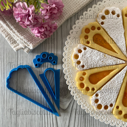 Cookie Cake Mod.10 - Set Tagliabiscotti “Torta Biscotto” Componibile – Spicchi Decorati (Linea Pois) – Crostata diametro 22 cm - Divisa “Facile & Perfetta” – Cookie Cutter per porzioni precise