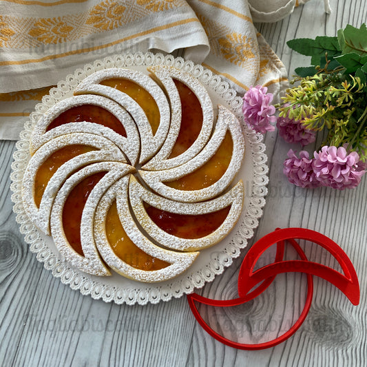 Cookie Cake Mod.12 - Set Tagliabiscotti “Torta Biscotto” Componibile – Spicchi Decorati (Linea Pois) – Crostata diametro 22 cm - Divisa “Facile & Perfetta” – Cookie Cutter per porzioni precise