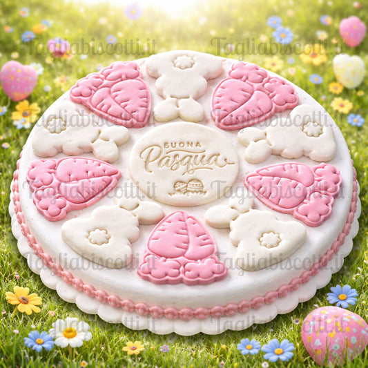 Set Tagliabiscotti per Torta Pasquale mod.2 diametro 20 cm “Buona Pasqua” – Coniglietti e Carote