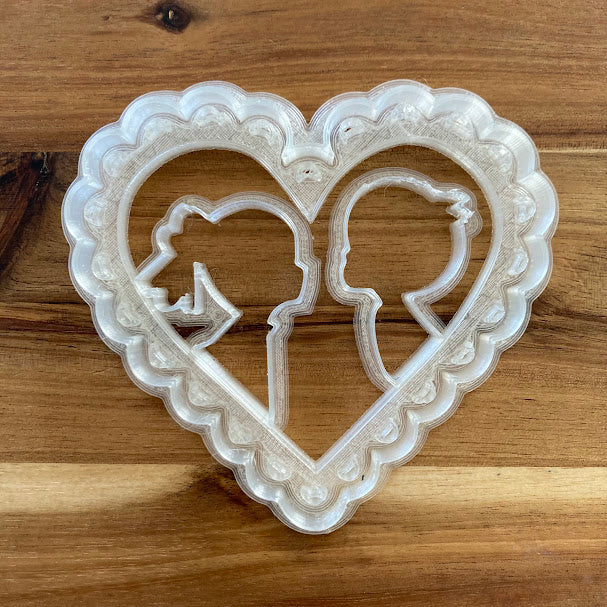 Set cuore ondulato con siluette di innamorati tagliabiscotti cookie cutter San Valentino