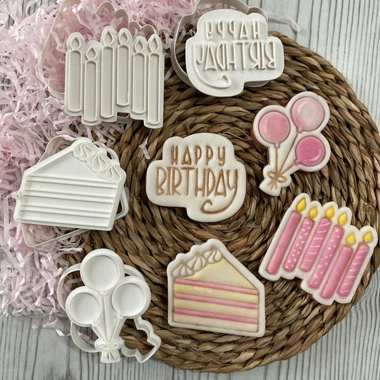 Tagliabiscotti compleanno  - candeline - palloncini - happy birthday - torta - Formine - Cookies  - festa